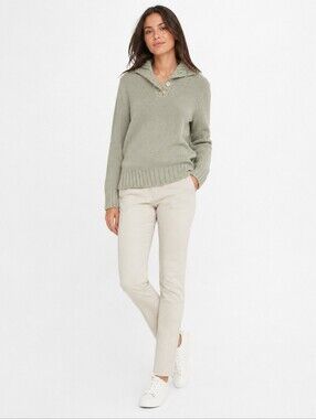 PureDKNY Sage Green Cotton Button Sweater Size S